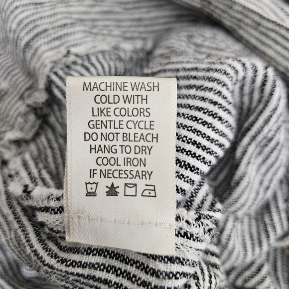 Max Studio Tapered Pants Linen Black Stripe High Rise Pull On Tie Belt Medium - Picture 7 of 7